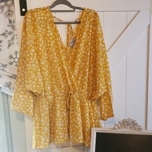 Cottagecore Whimiscal Plus Size Flowy Top,yellow Floral Boho